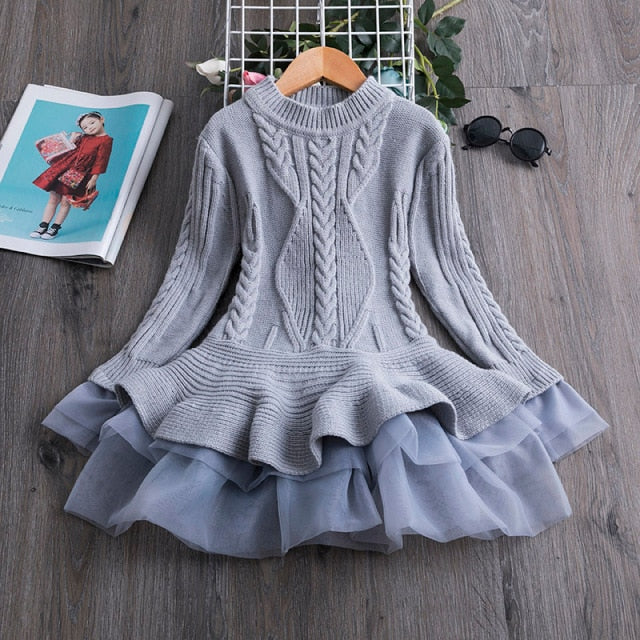 Girls Knitting Sweater Winter Autumn Full Sleeve Elk Christmas Dress