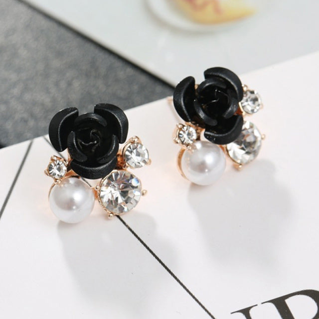 Red Rose Big Rhinestone Earrings For Women Rose Gold Spiral Dangle Earring