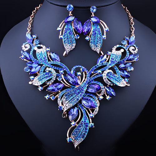 Crystal Flower Necklace Earrings set Fashion Rhinestones Jewelry set