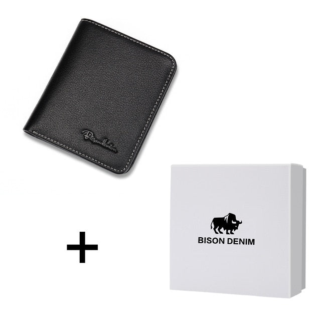 BISON DENIM Black Purse Genuine Leather Men's Wallets