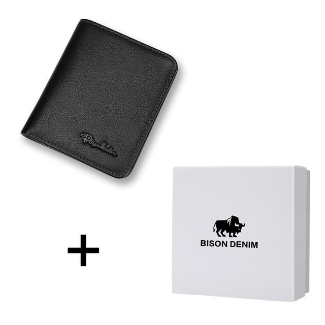 BISON DENIM Black Purse Genuine Leather Men's Wallets
