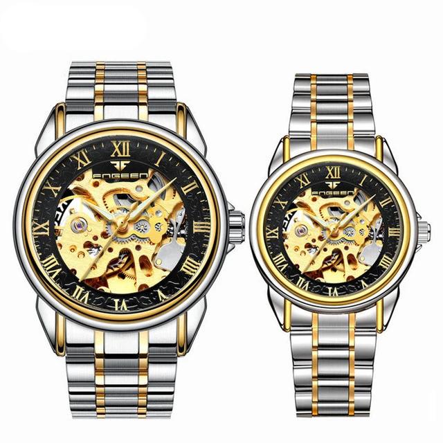 Steel Mechanical Skeleton Wrist Watch for Men and Women