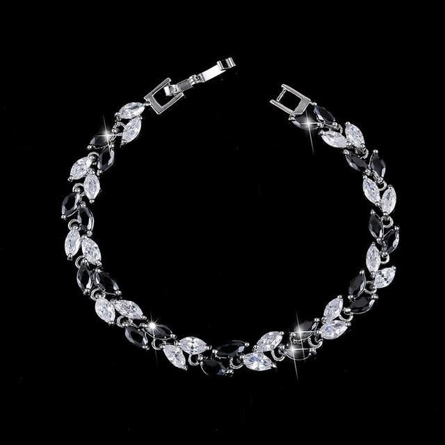 CWWZircons Cubic Silver Color Leaf Charm CZ Crystal Bracelets Bangles for Women