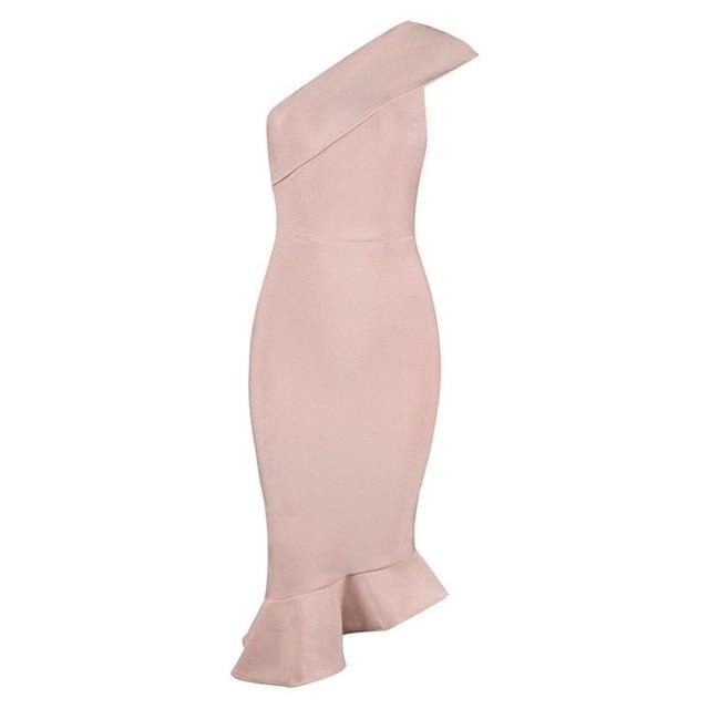 One Shoulder Sleeveless Ruffles Bandage women's Evening Party Dress