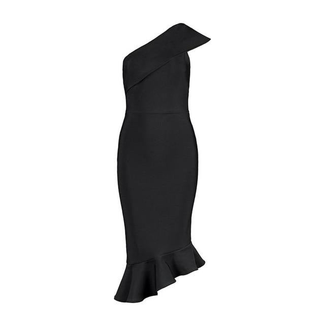 One Shoulder Sleeveless Ruffles Bandage women's Evening Party Dress
