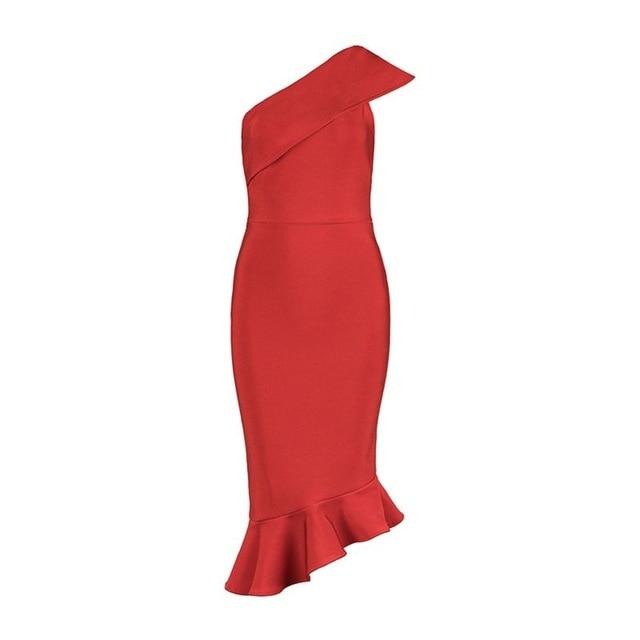 One Shoulder Sleeveless Ruffles Bandage women's Evening Party Dress