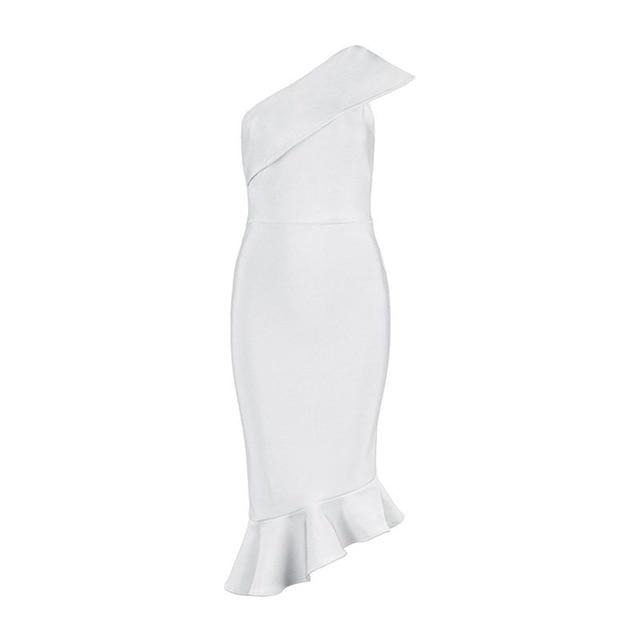 One Shoulder Sleeveless Ruffles Bandage women's Evening Party Dress
