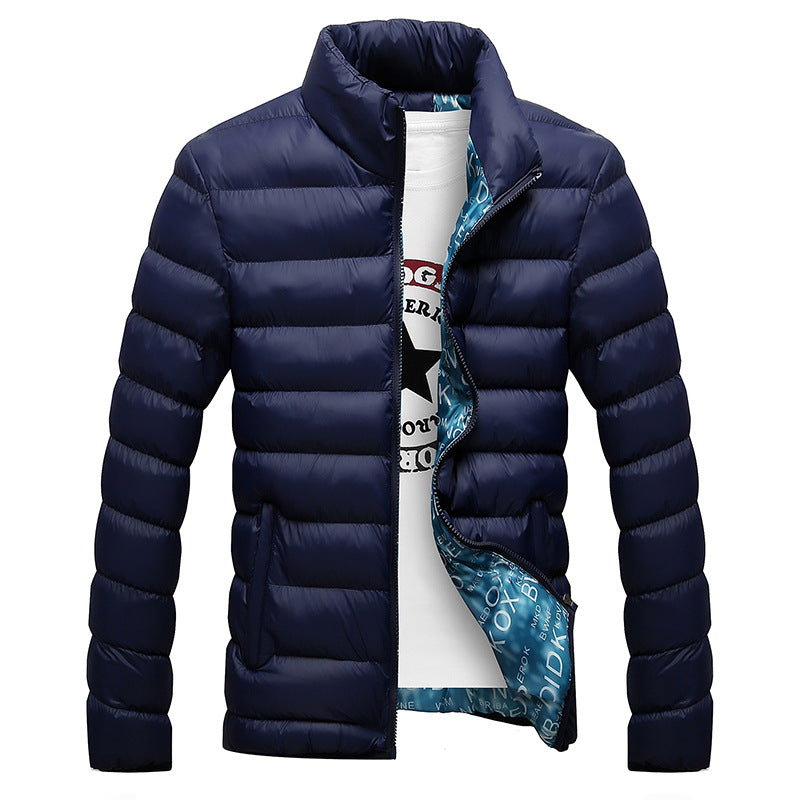 Fashion Stand Collar Solid Thick Men Winter Male Parka Jacket