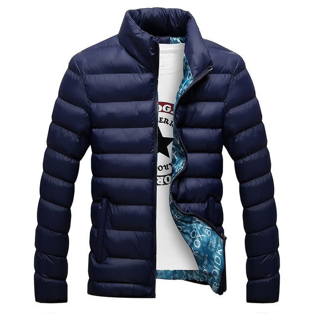 Fashion Stand Collar Solid Thick Men Winter Male Parka Jacket