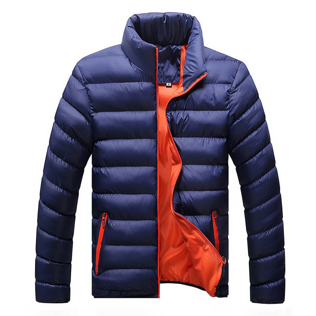 Fashion Stand Collar Solid Thick Men Winter Male Parka Jacket