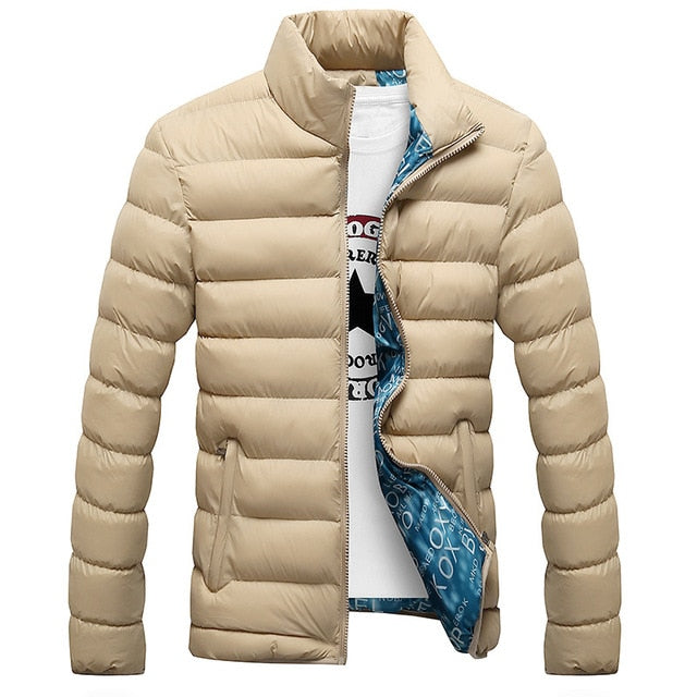 Fashion Stand Collar Solid Thick Men Winter Male Parka Jacket