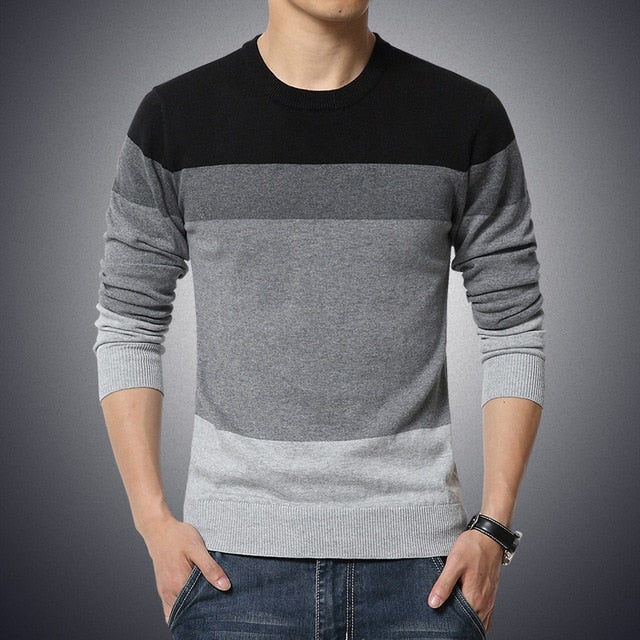 Casual O-Neck Striped Slim Fit Pullover Men's Sweater