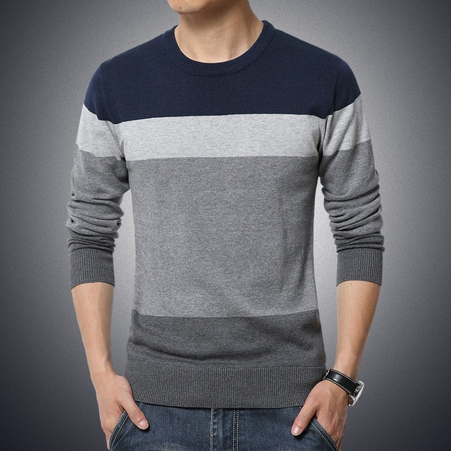 Casual O-Neck Striped Slim Fit Pullover Men's Sweater