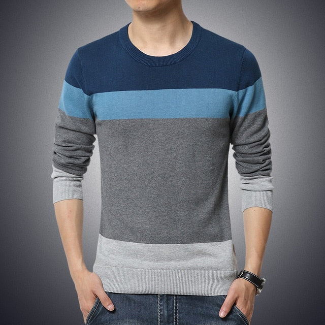 Casual O-Neck Striped Slim Fit Pullover Men's Sweater