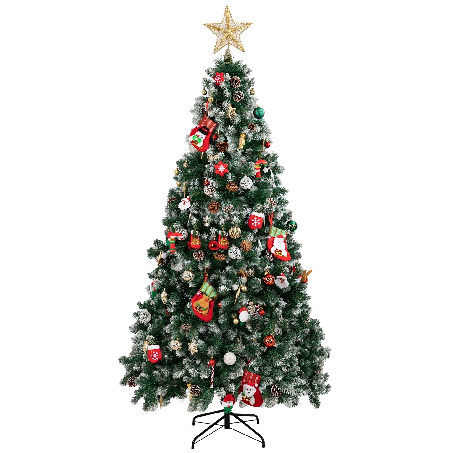 Artificial Flocked Christmas Tree with 800 Branch Tips, Snow Covered Full Xmas Tree