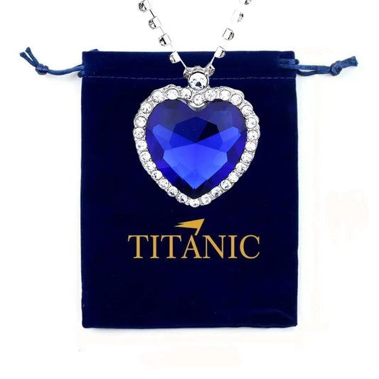 Ocean Heart Titanic Blue Red Pendant Earring Necklace+Velvet Bag