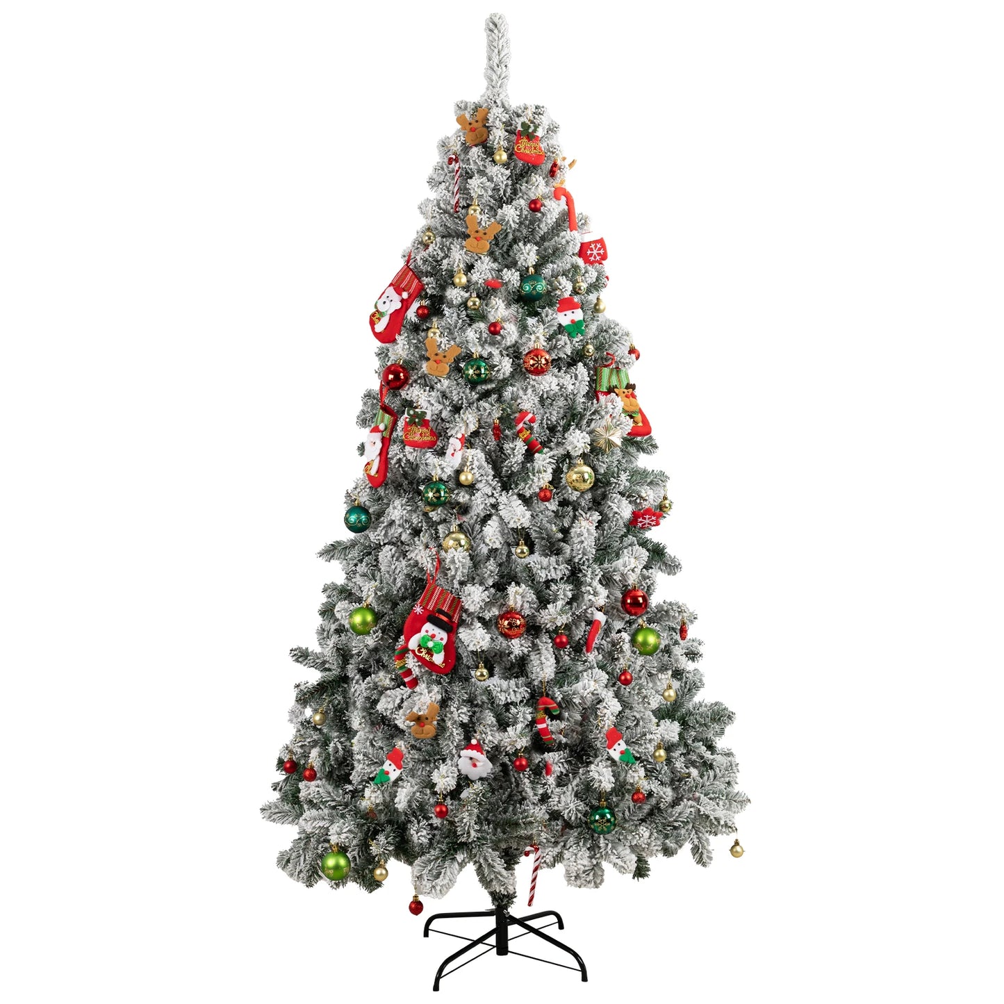 Artificial Flocked Christmas Tree with 800 Branch Tips, Snow Covered Full Xmas Tree