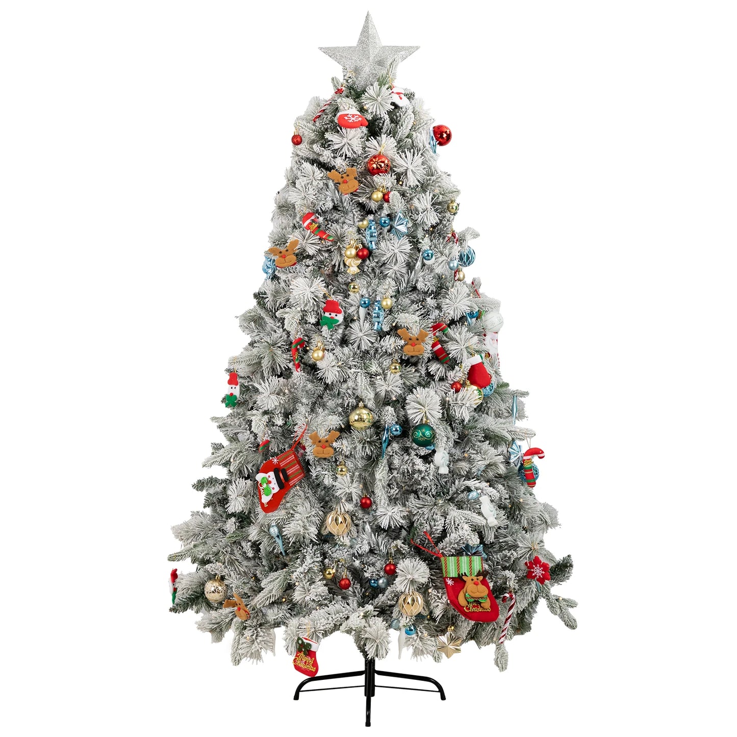 Artificial Flocked Christmas Tree with 800 Branch Tips, Snow Covered Full Xmas Tree
