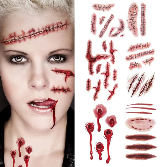 6pcs Halloween Bloody Wound Tattoo Stickers Trick Scary Waterproof Temporary Tattoo