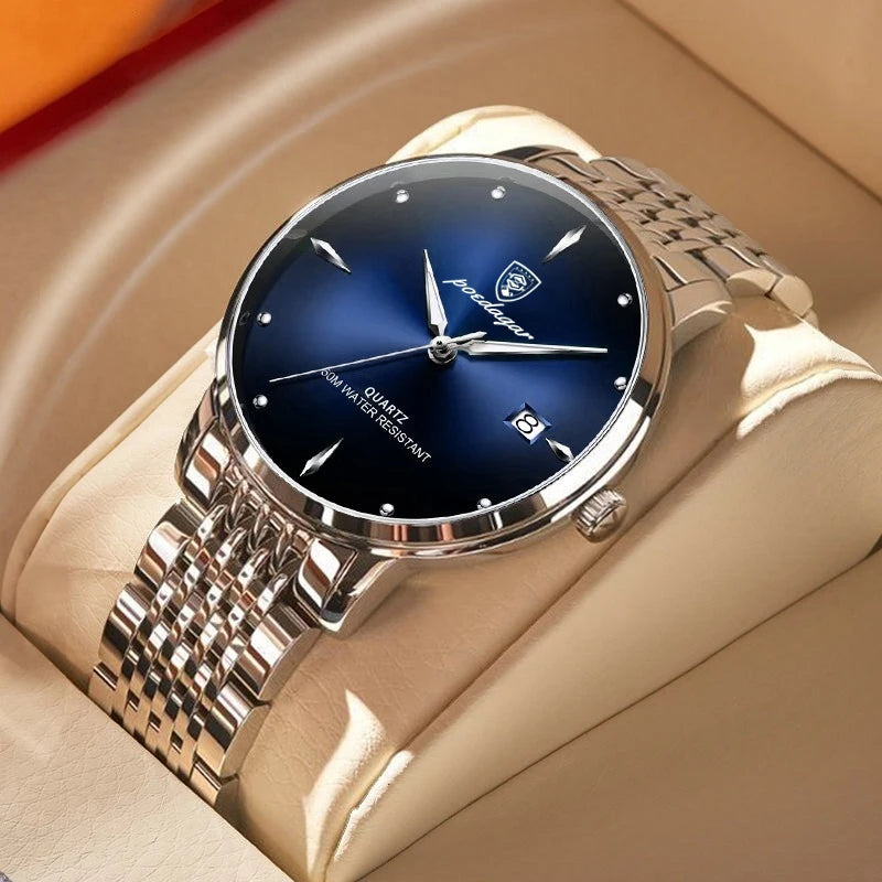 POEDAGAR Top Brand Luxury Men Watch Waterproof Luminous Stainless Steel Watch