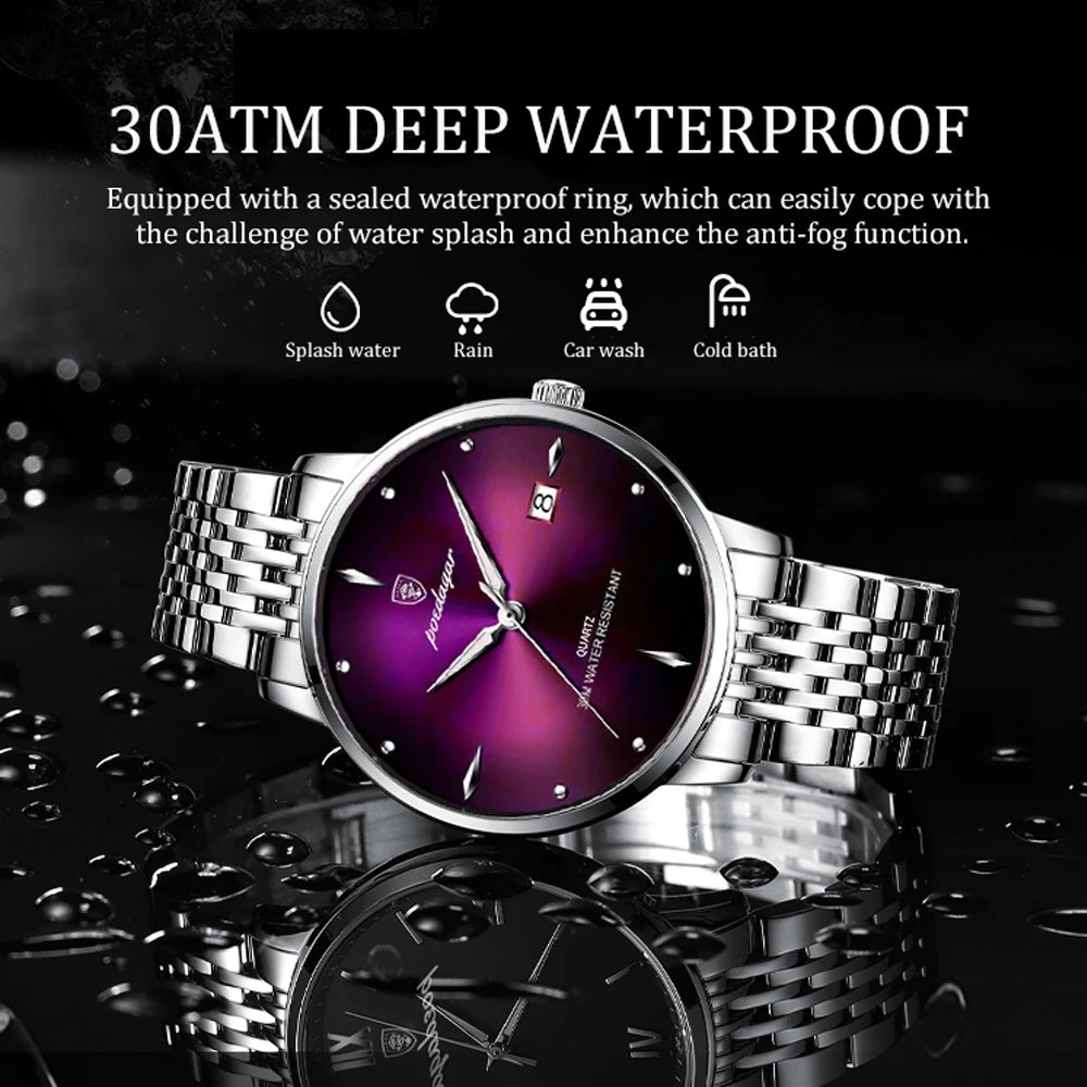 POEDAGAR Top Brand Luxury Men Watch Waterproof Luminous Stainless Steel Watch