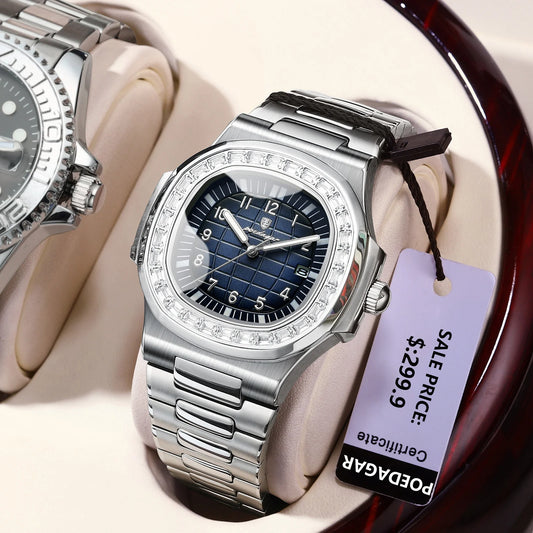 POEDAGAR Luxury Square Watches for Men Waterproof Luminous Date Man Wristwatch