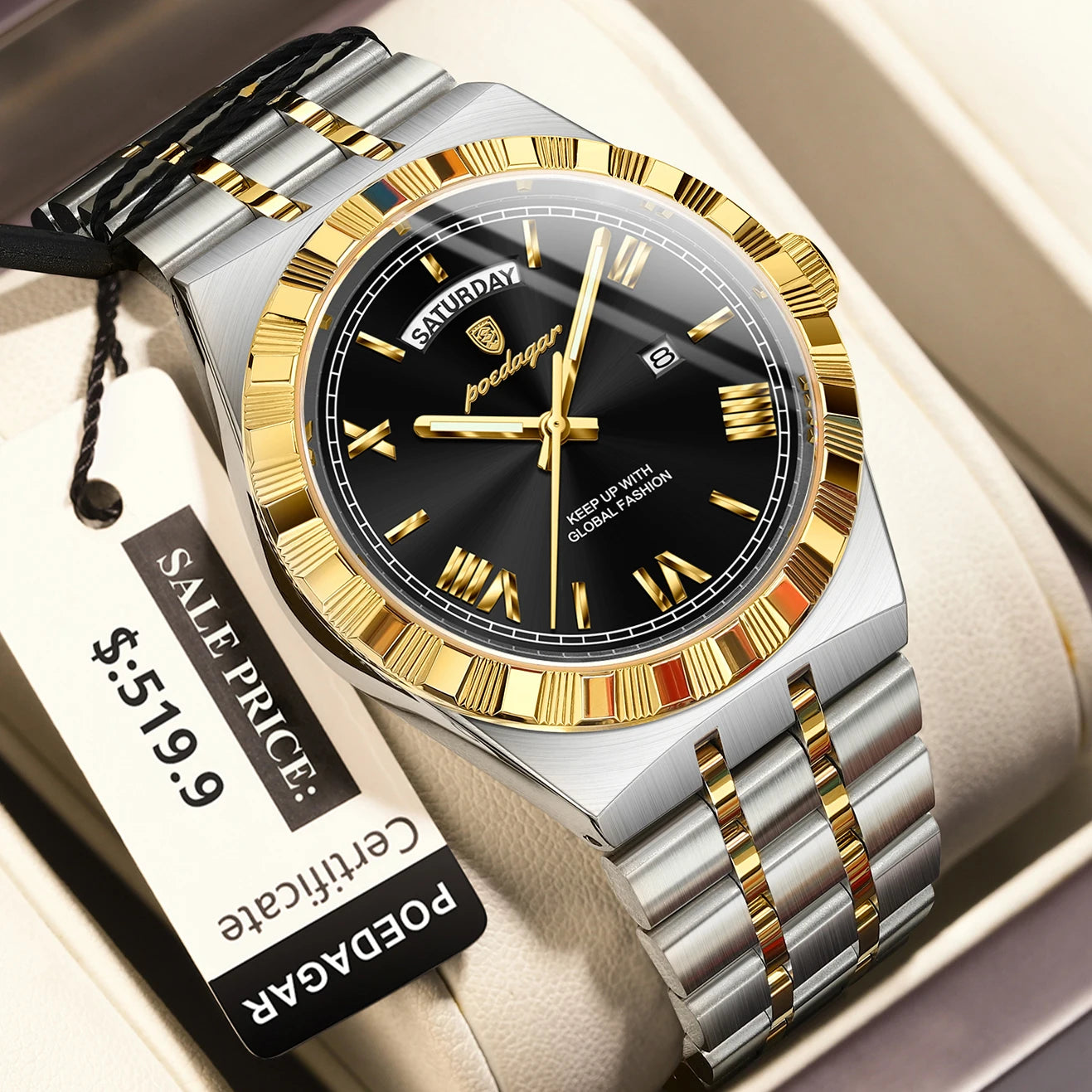 POEDAGAR Luxury Business Man Watch Week Date Waterproof Watches For Men