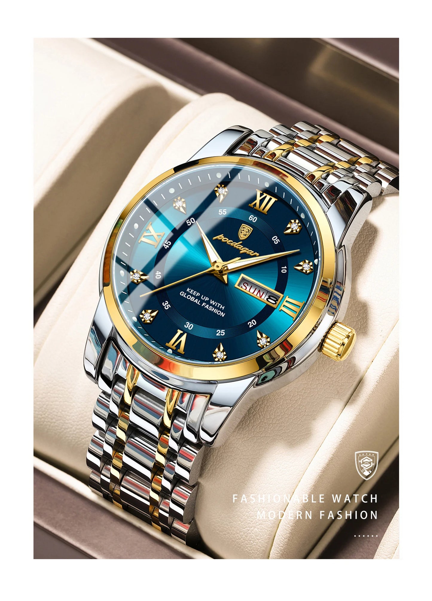 POEDAGAR Luxury Watch for Man Elegant Date Week Waterproof Luminous Men Watch