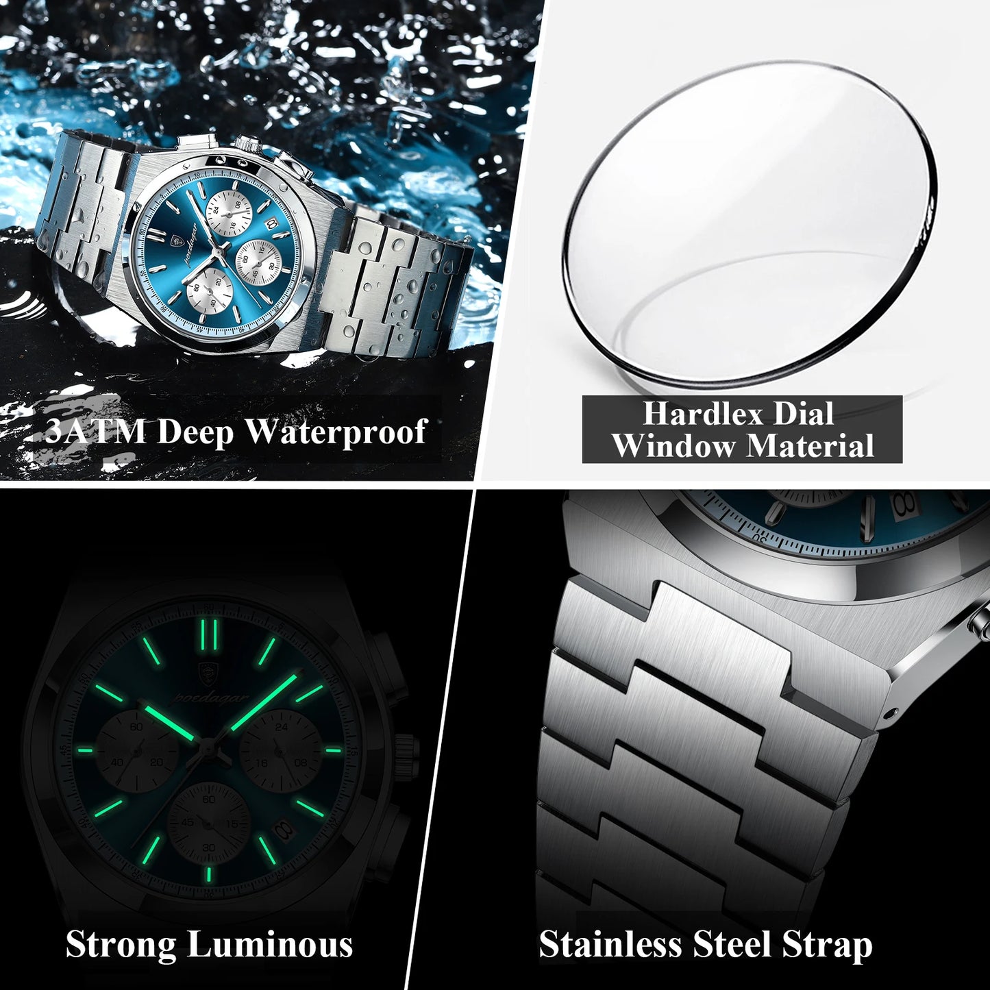 POEDAGAR Luxury Man Quartz Watch Sport MilitaryWaterproof Luminous  Men Watch