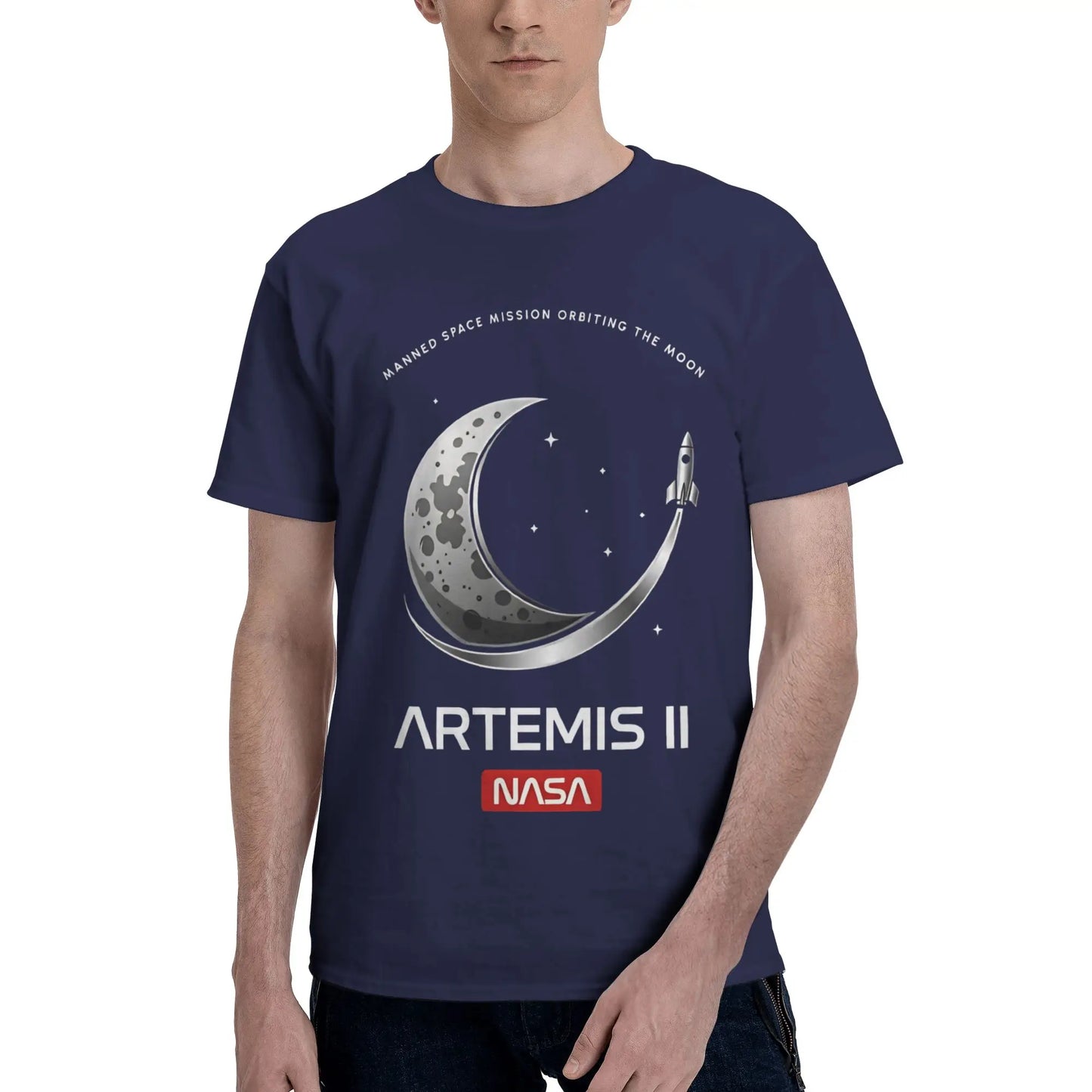 Manned Moon Mission Classic NASA Space Logo Art  Funny Graphic 100% Cotton T-Shirt Artemis II  Tops Tees For Men