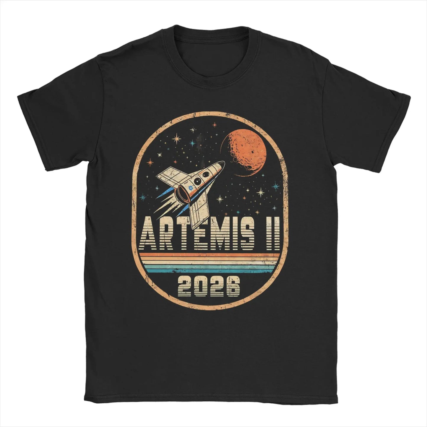 Men T-Shirt Saturn V  Apollo Crewed Lunar Expedition Artemis 100% Cotton Tees Short Sleeve T Shirt Round Neck Clothing Gift Idea