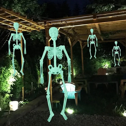 Scary Halloween Props Luminous Hanging Skeleton Halloween Party  Glow Fake Skull