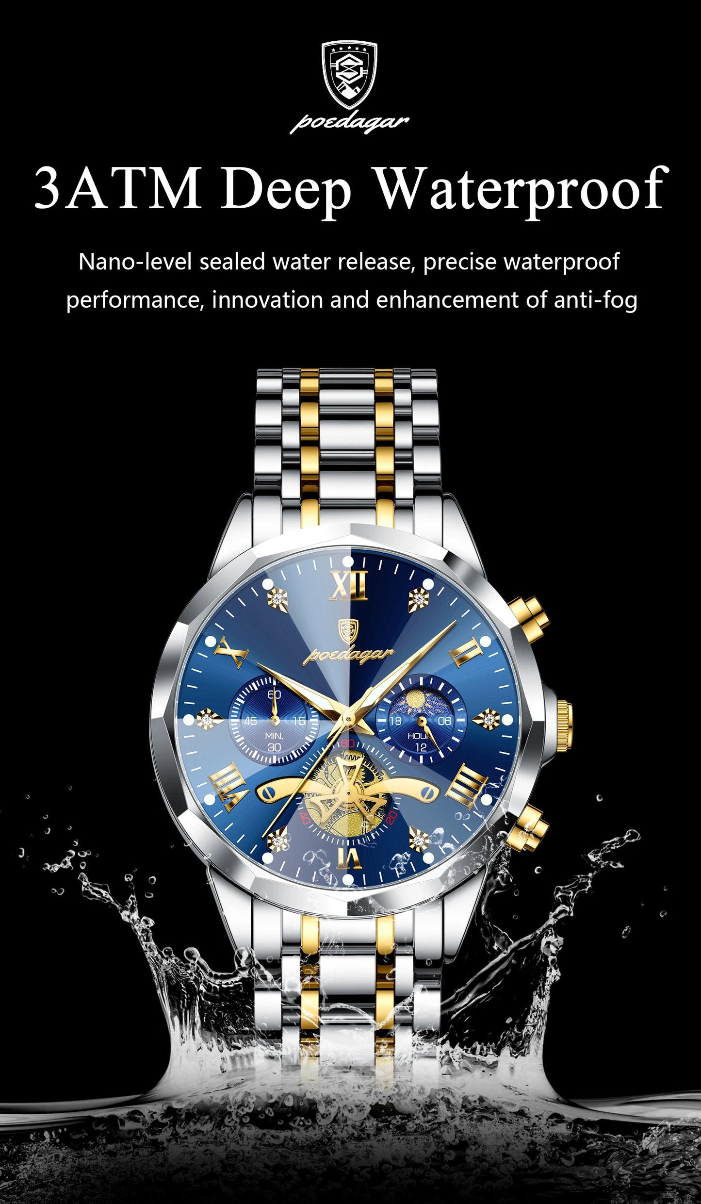 POEDAGAR Luxury Original Waterproof Luminous Chronograph Man Wristwatch