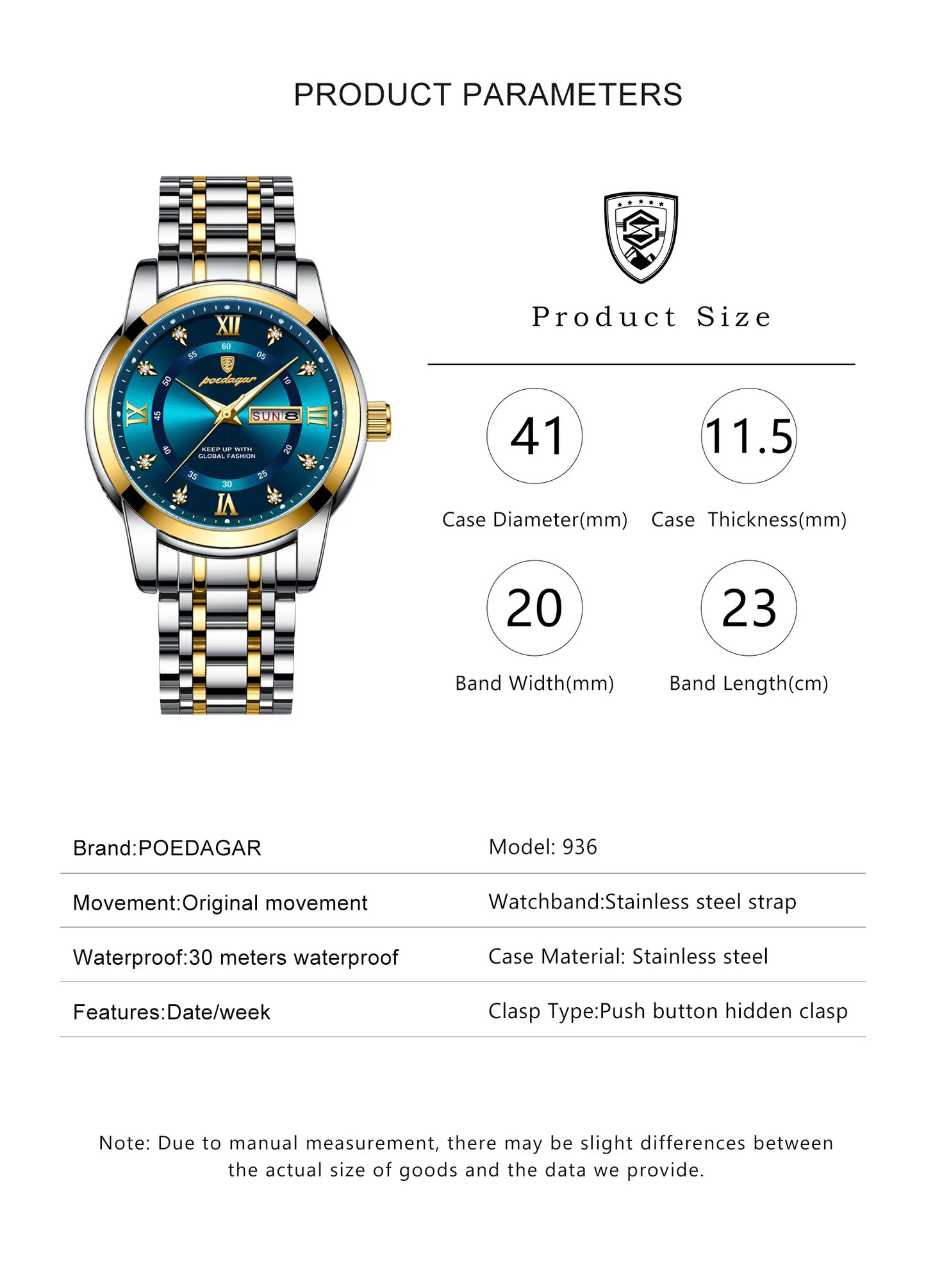 POEDAGAR Luxury Watch for Man Elegant Date Week Waterproof Luminous Men Watch