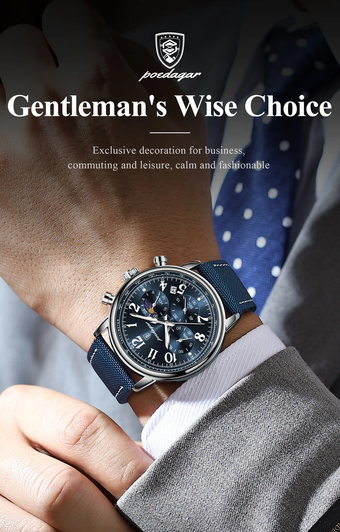 POEDAGAR Luxury  Waterproof Luminous Chronograph Nylon Leather  Wristwatch