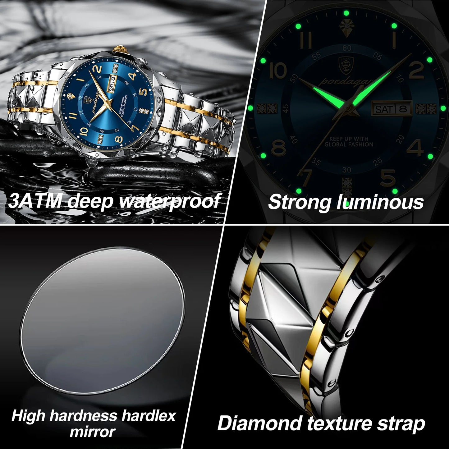 POEDAGAR Luxury Men Quartz Watch Waterproof Date Week Luminous Wristwatch