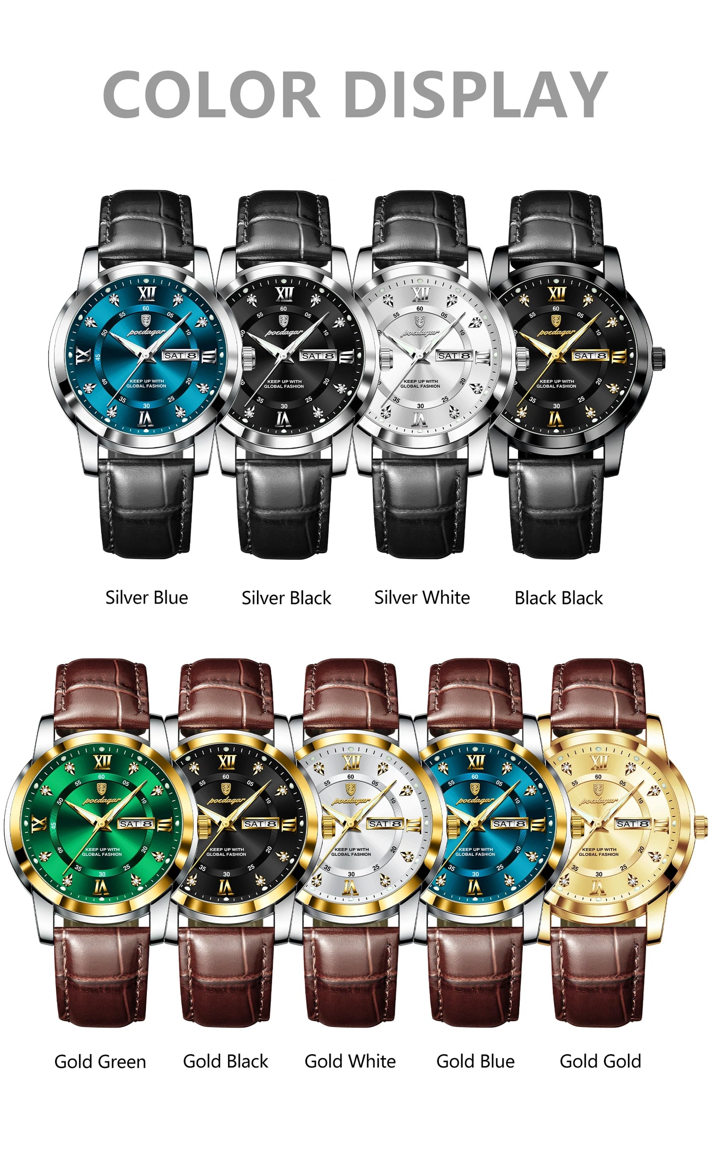 POEDAGAR Luxury Business Men Watch Waterproof Luminous Wristwatch