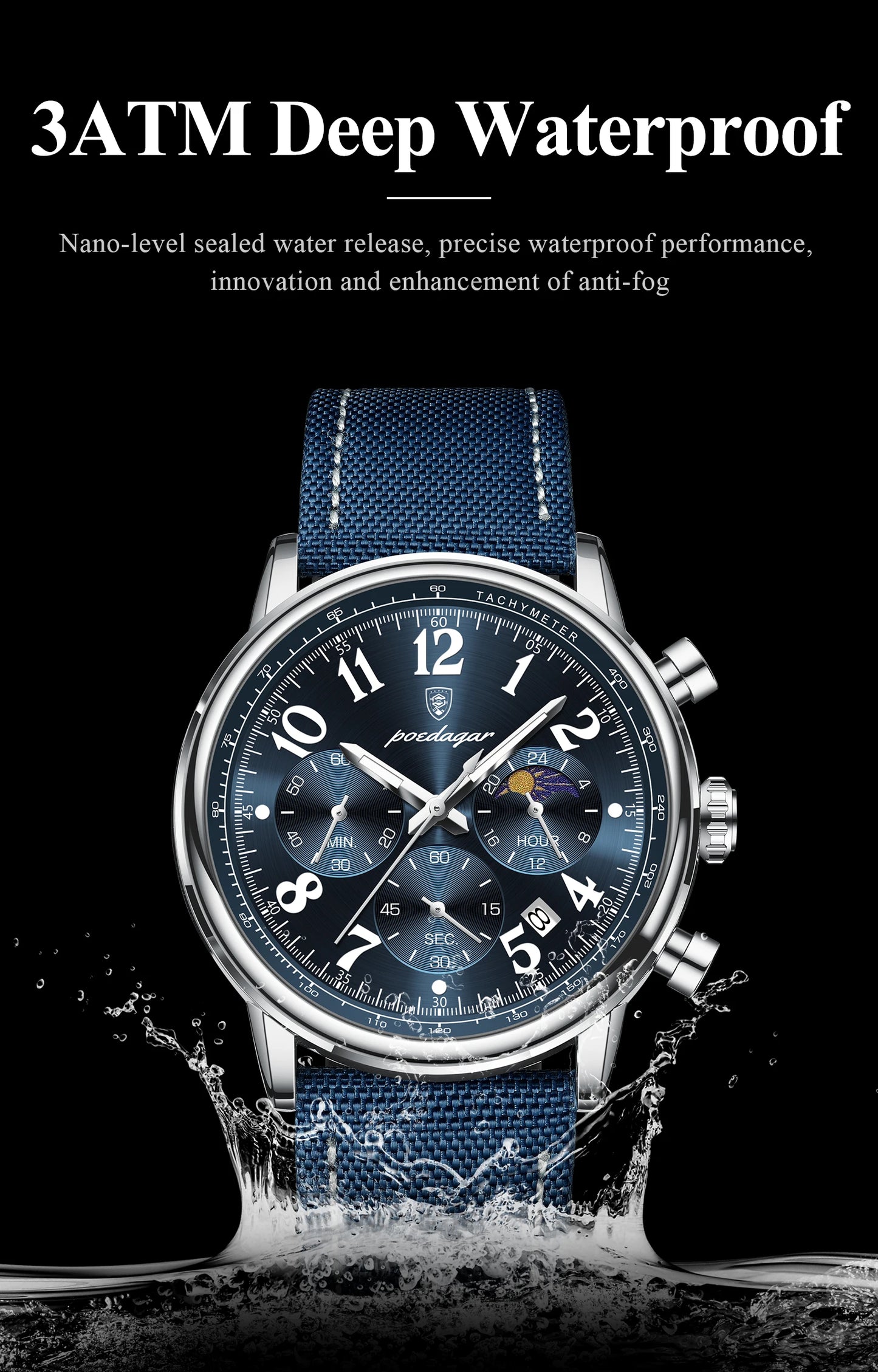 POEDAGAR Luxury  Waterproof Luminous Chronograph Nylon Leather  Wristwatch