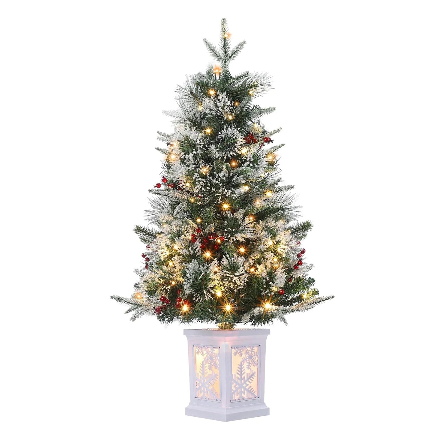 3ft Pre-Lit Artificial Christmas Trees with LED Lights Snow Flocked Artificial Xmas Tree