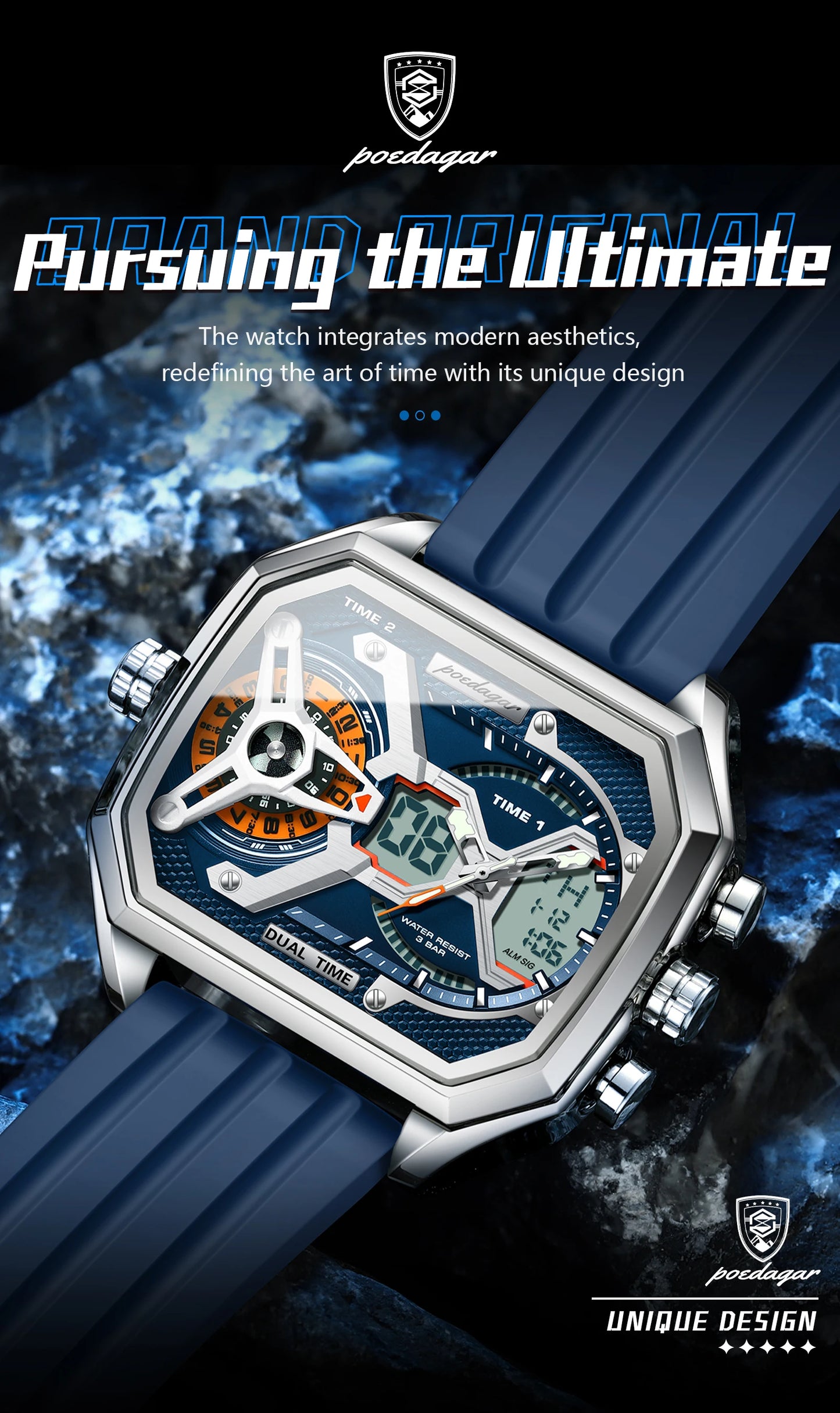 POEDAGAR Top Luxury Men Clock LED Calendar Week Luminous Man Wrist watch