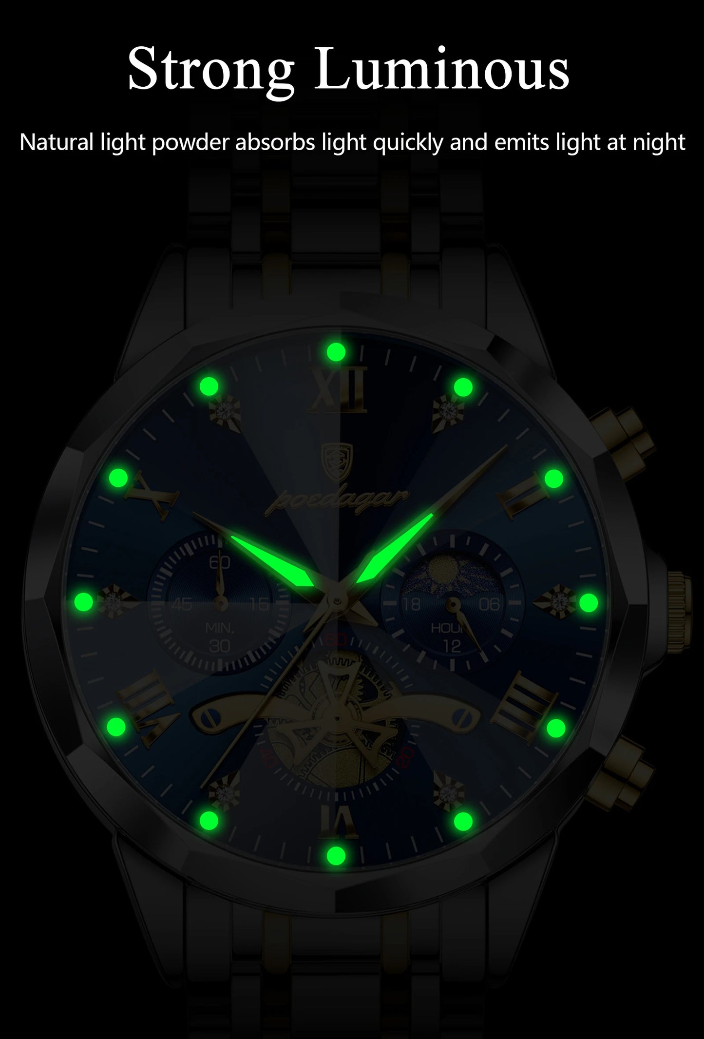 POEDAGAR Luxury Original Waterproof Luminous Chronograph Man Wristwatch
