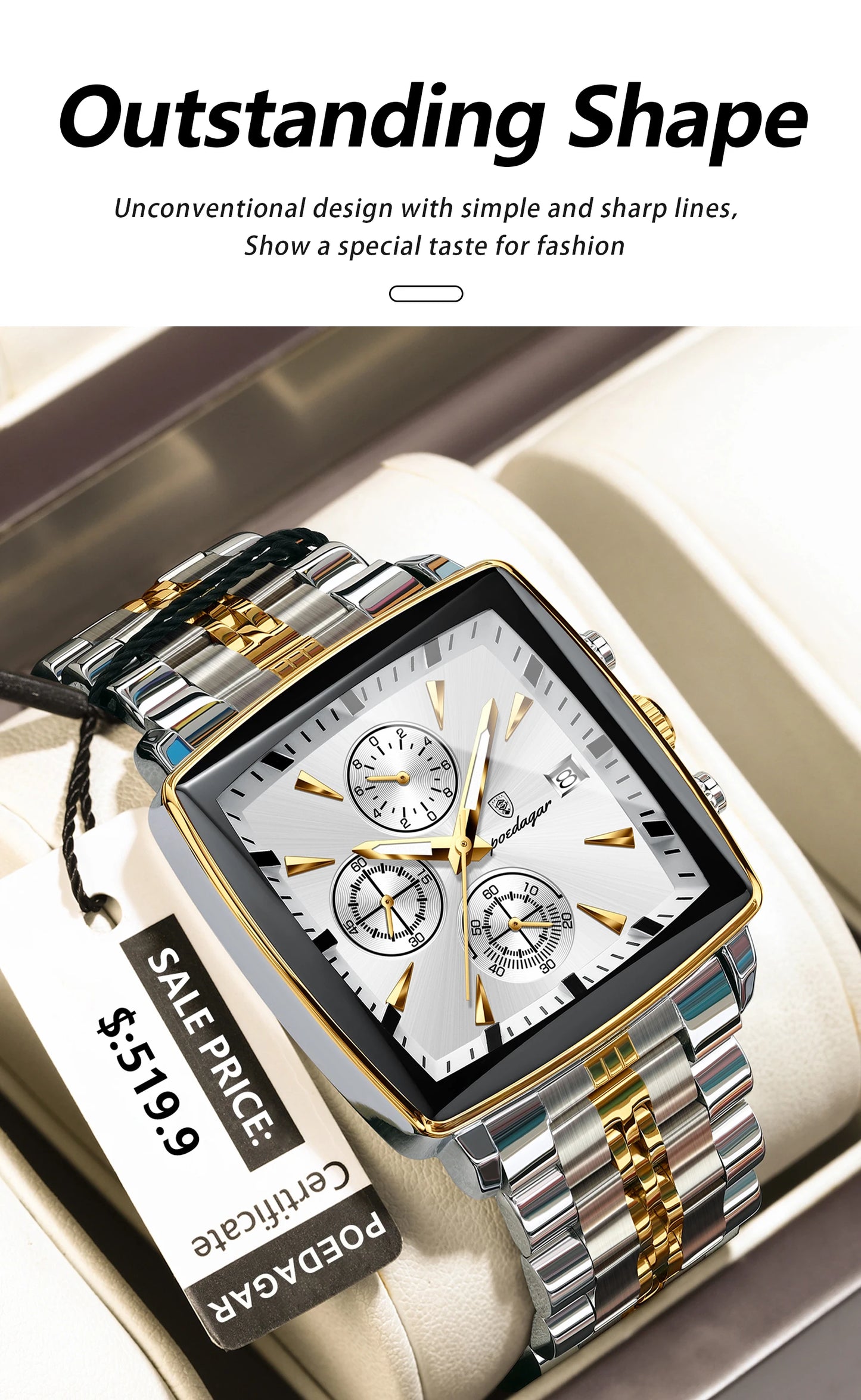 POEDAGAR Luxury Square Sport Man Wristwatch Waterproof Men's Watch