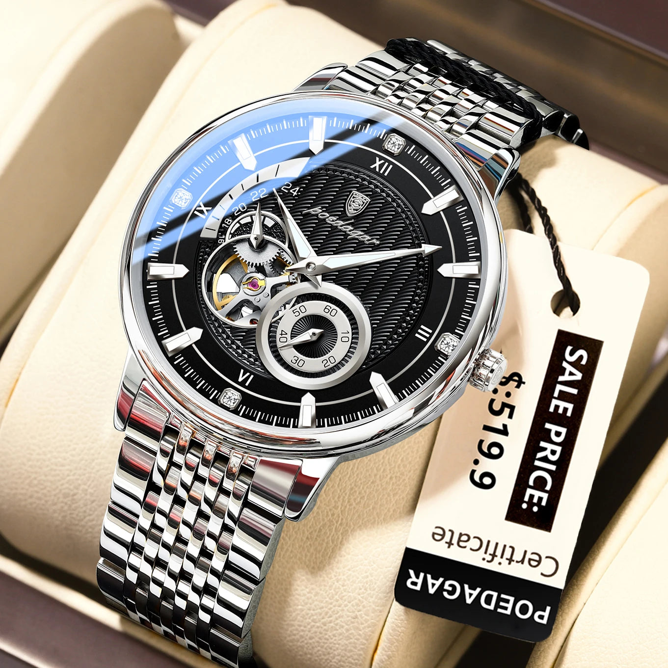 POEDAGAR Luxury Man Wristwatch Top Automatic Mechanical Luminous Men Watch