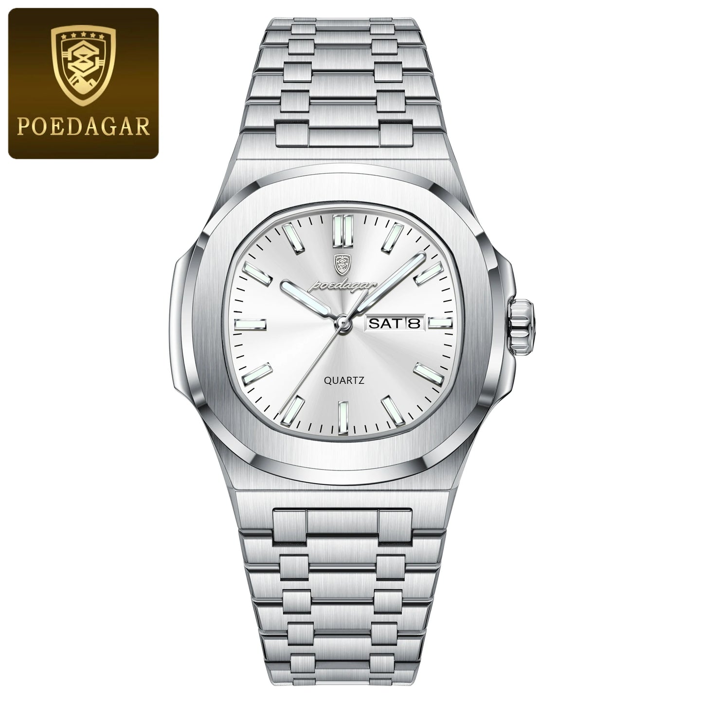 POEDAGAR Luxury Square Waterproof Stainless Steel Quartz Men's Watch