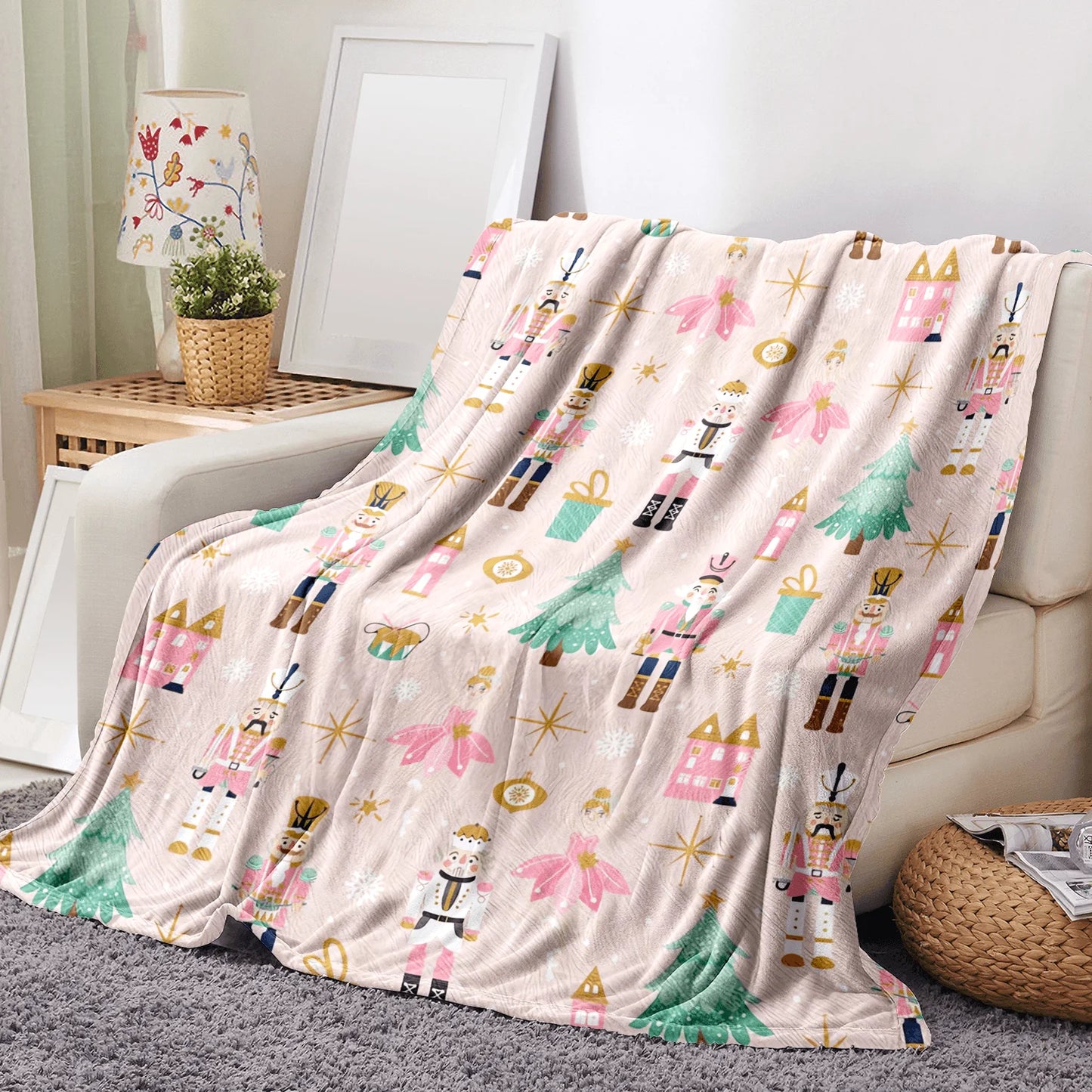 Pink Nutcracker Christmas Throw Blanket Cute Soft Warm Lightweight Christmas Blanket