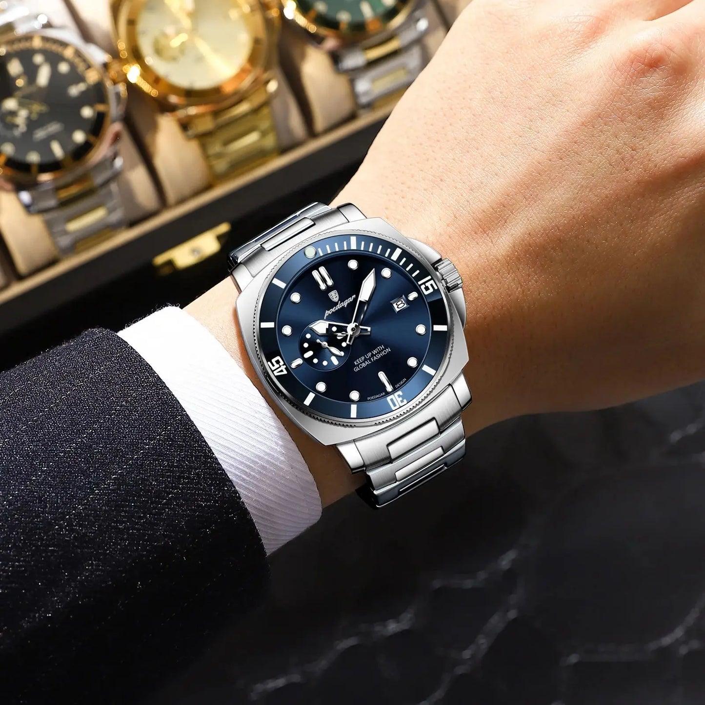 POEDAGAR Luxury Sports  Wristwatch Luminous Waterproof  Men Business watch