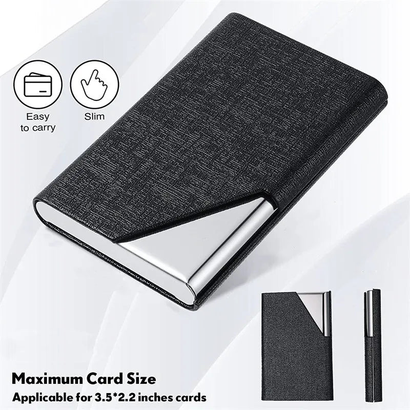 Business Card Holder with Magnetic PU Leather Stainless Steel Business Card Case