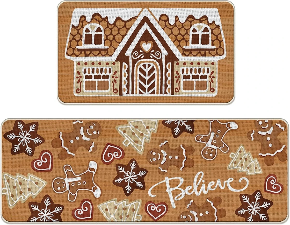 2PCS Christmas And Winter Carpet, Anti-Slip, Dirt-Resistant,  Home Decoration