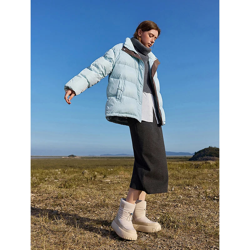 Women Down Jacket  Winter White Duck Down Fur Collar Hooded Warm Jacket