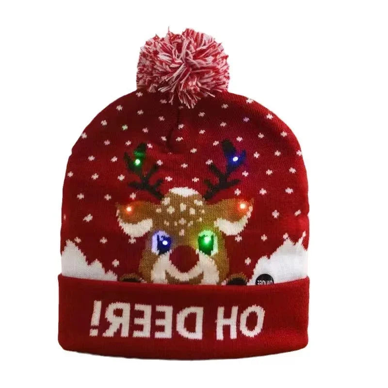 LED Christmas Knitted Hat Light Up Xmas Beanie Cap Unisex Winter Beanie